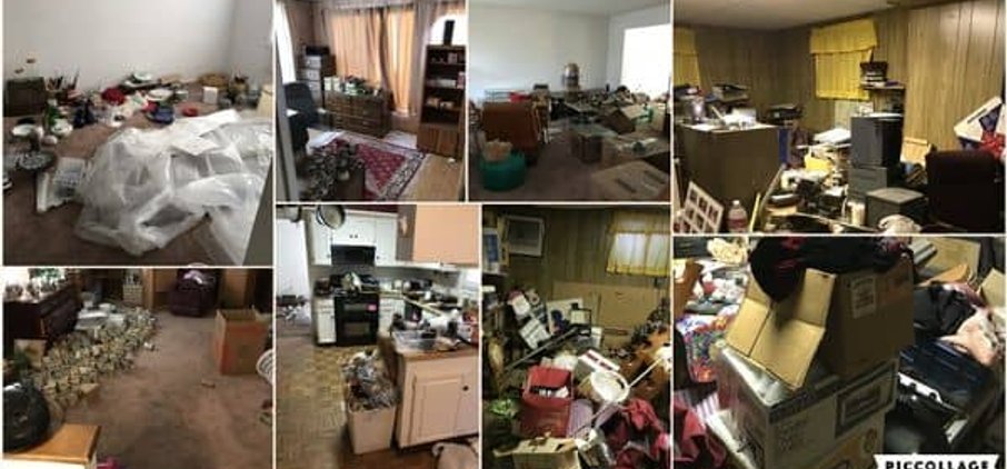 Junk removal truck on residential street